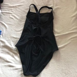 Black lace up one piece swimsuit